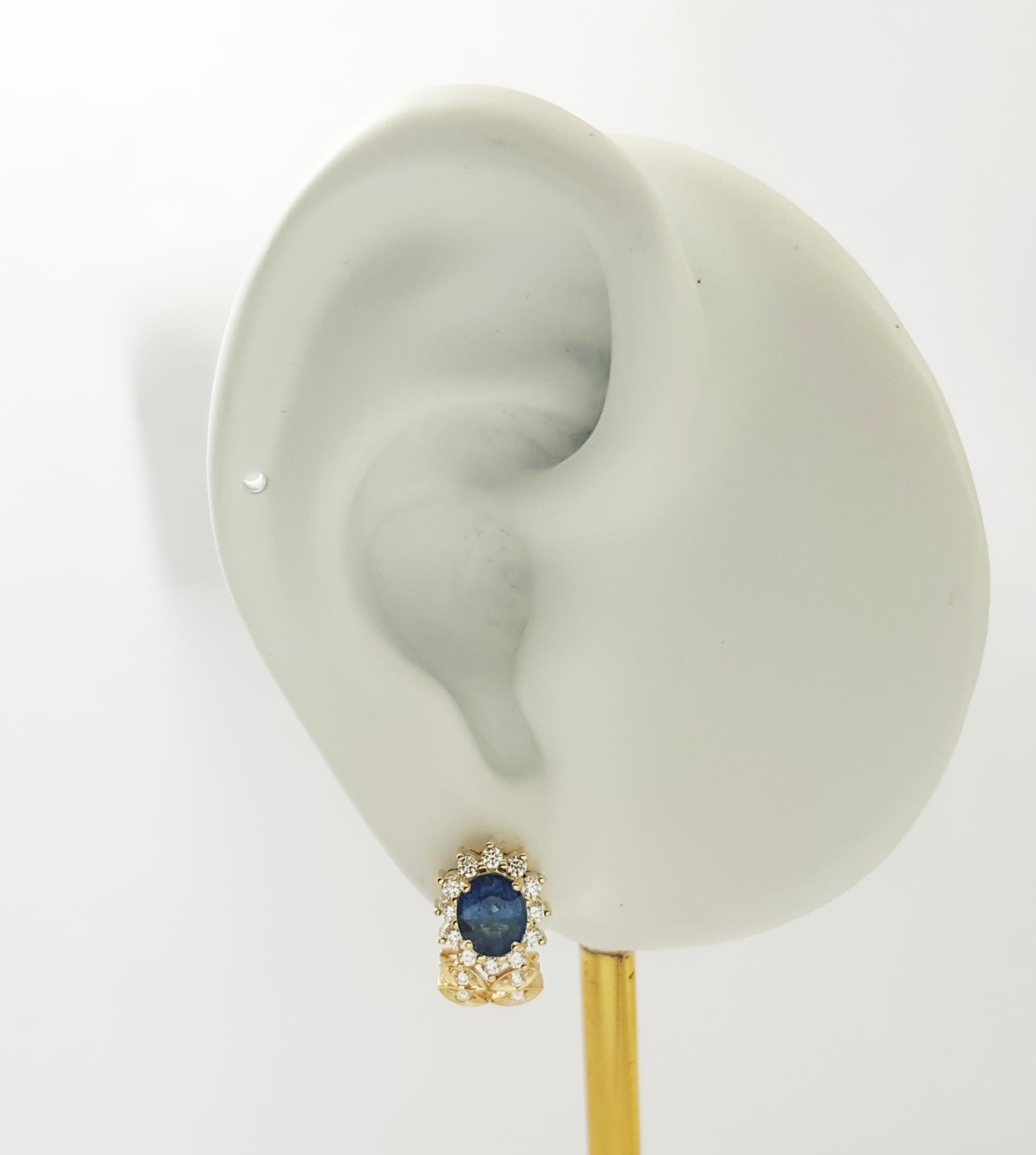 Blue Sapphire 1.63 carats with Diamond 0.40 carat Earrings set in 18K Gold Settings

Width: 0.8 cm 
Length: 1.3 cm
Total Weight: 4.99 grams

