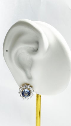 Blue Sapphire with Diamond Earrings set in 18K Gold Settings
