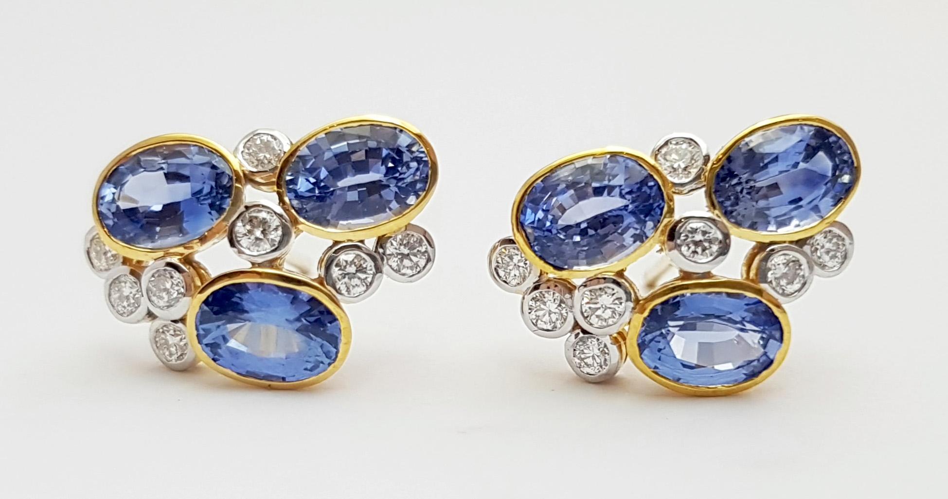 Contemporaneo Orecchini con zaffiro blu e diamanti con montatura in oro 18K in vendita