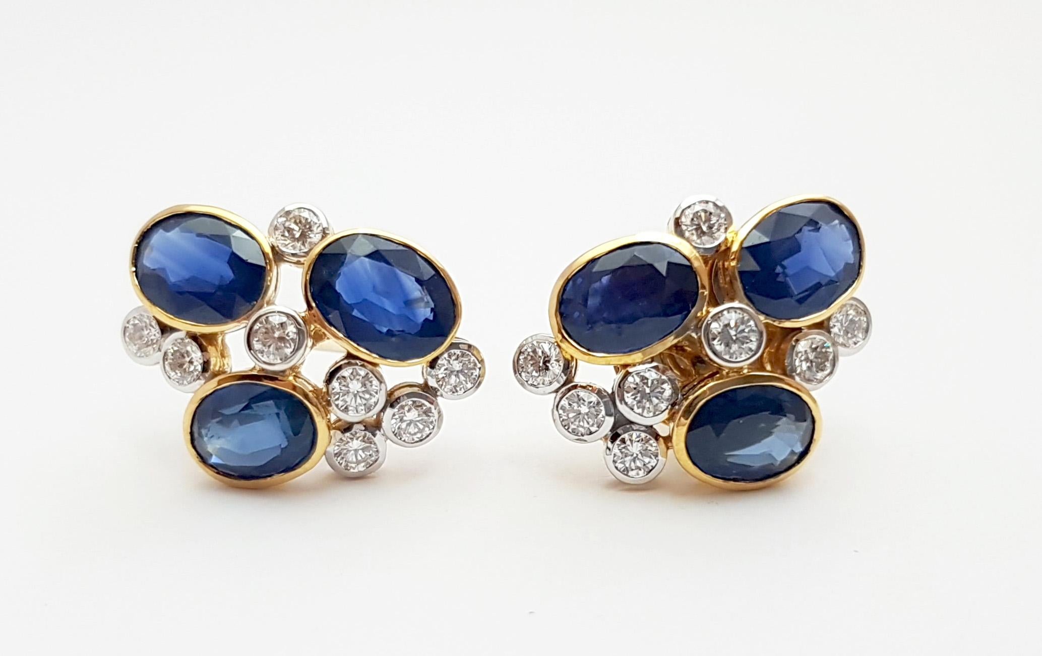 Contemporaneo Orecchini con zaffiro blu e diamanti con montatura in oro 18K in vendita