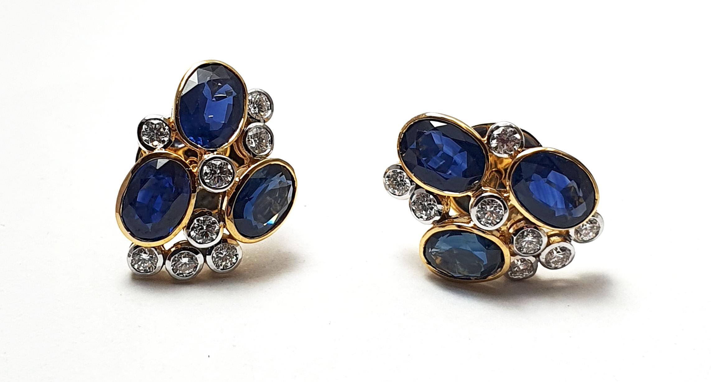 Taglio ovale Orecchini con zaffiro blu e diamanti con montatura in oro 18K in vendita