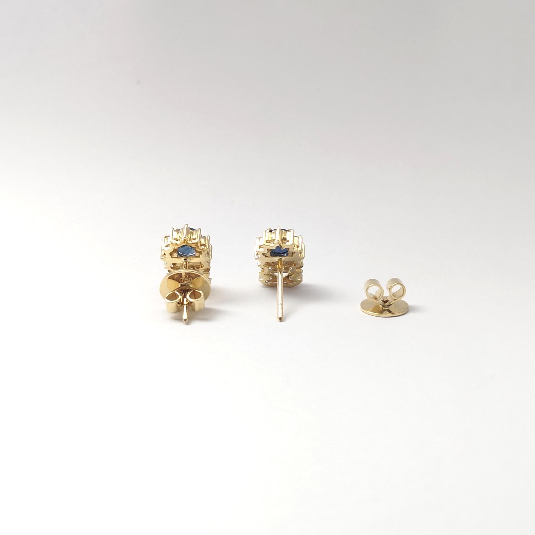 Women's Blue Sapphire with Diamond Earrings set in 18K Gold Settings For Sale
