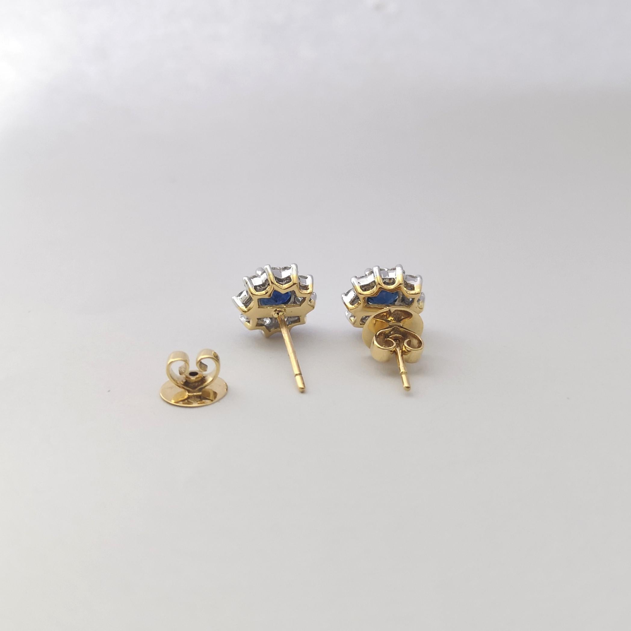 Blue Sapphire with Diamond Earrings set in 18K Gold Settings For Sale 1