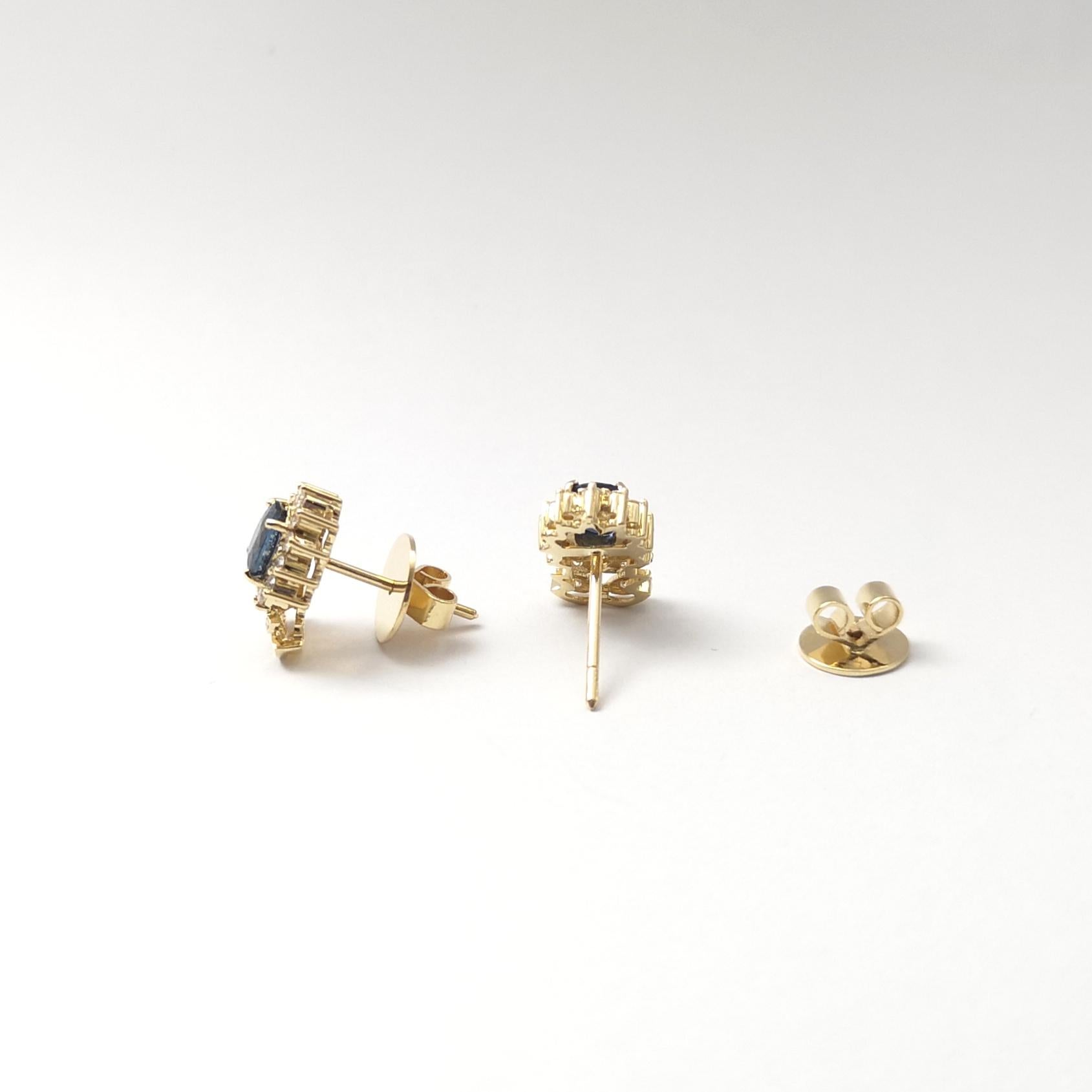 Blue Sapphire with Diamond Earrings set in 18K Gold Settings For Sale 1