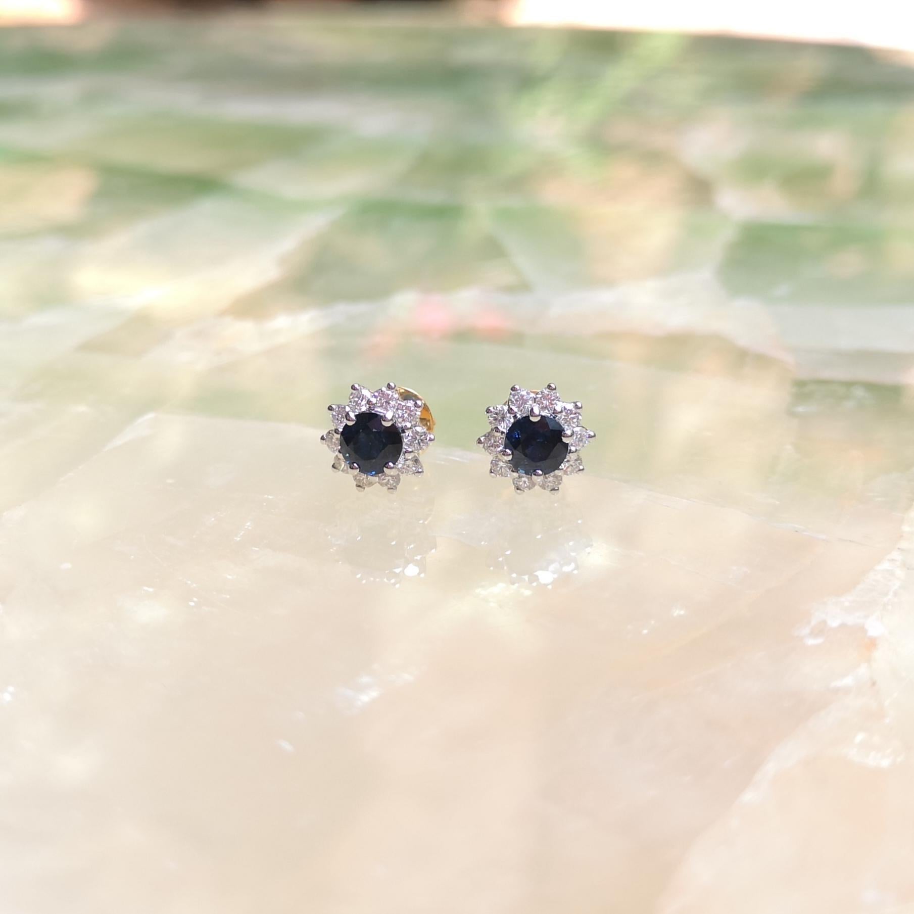 Blue Sapphire with Diamond Earrings set in 18K Gold Settings For Sale 2