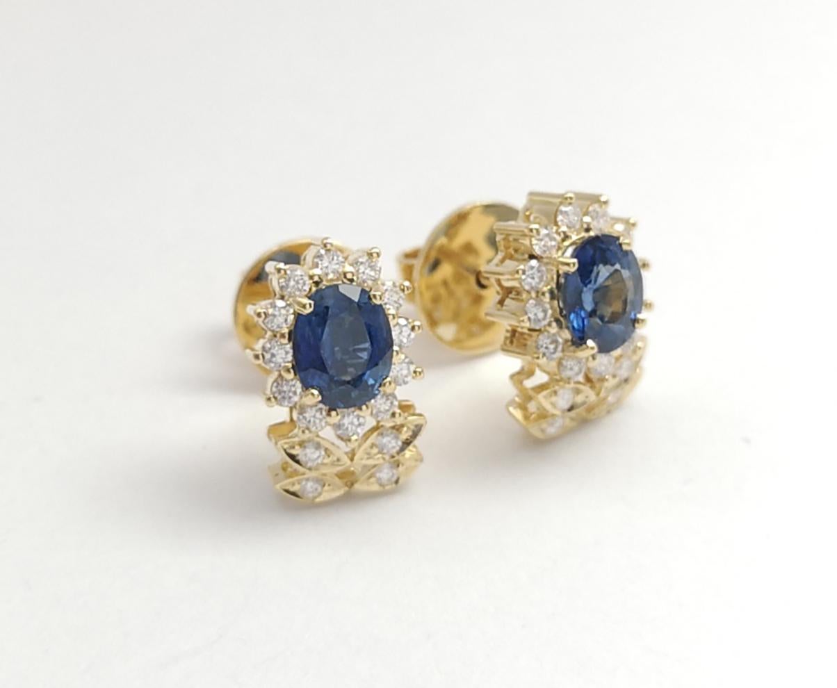 Blue Sapphire with Diamond Earrings set in 18K Gold Settings For Sale 2
