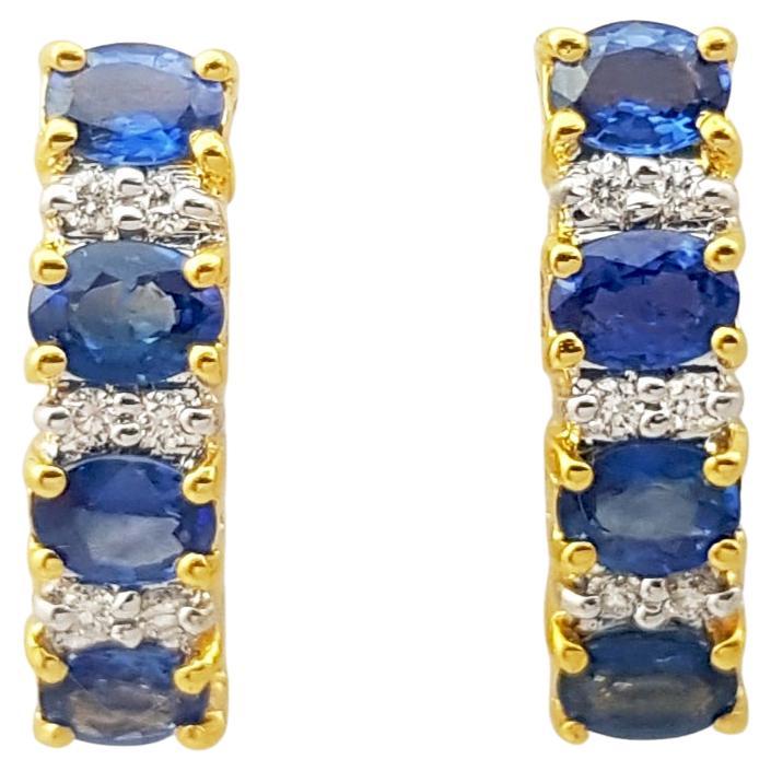 Blue Sapphire with Diamond Earrings set in 18K Gold Settings