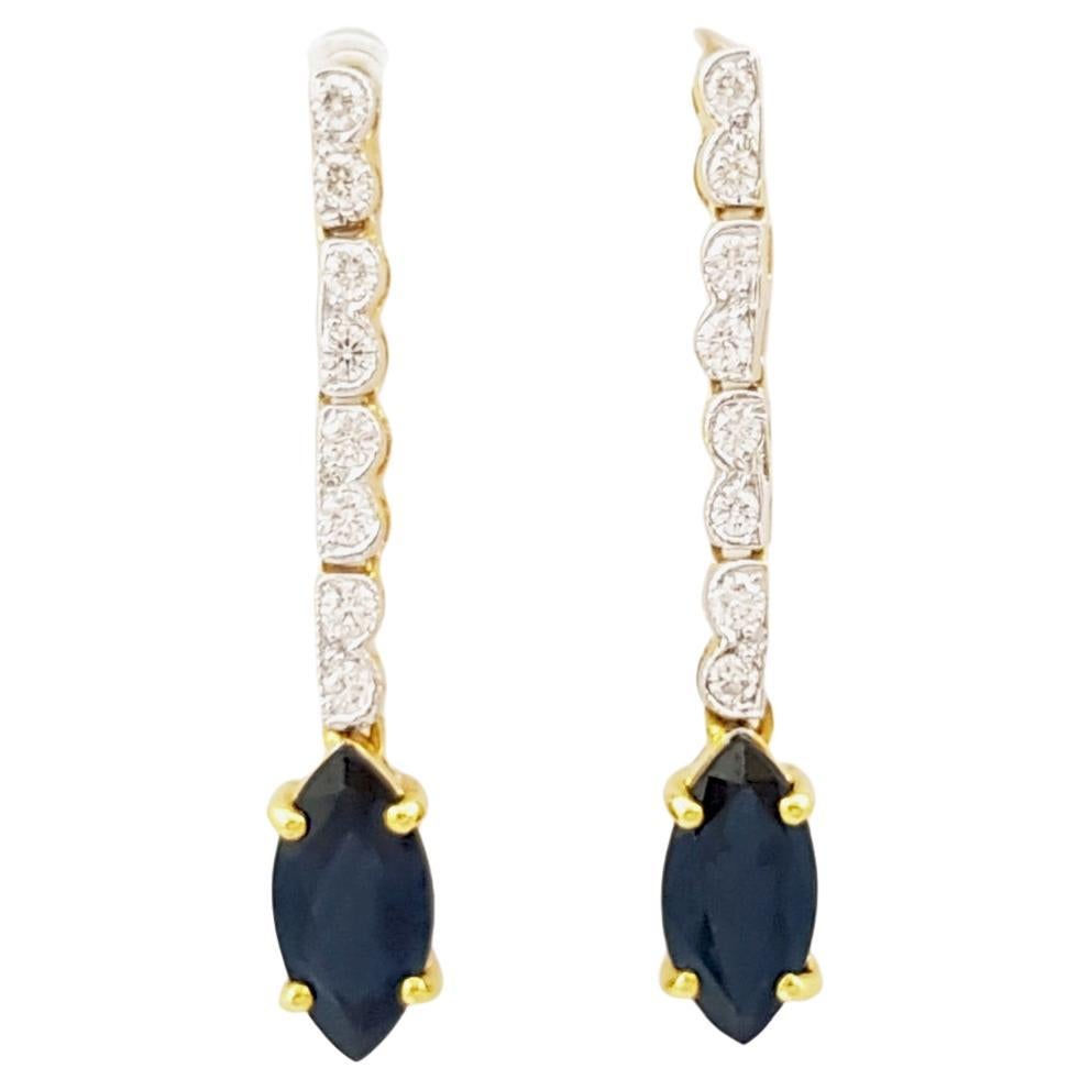 Blue Sapphire with Diamond Earrings set in 18K Gold Settings