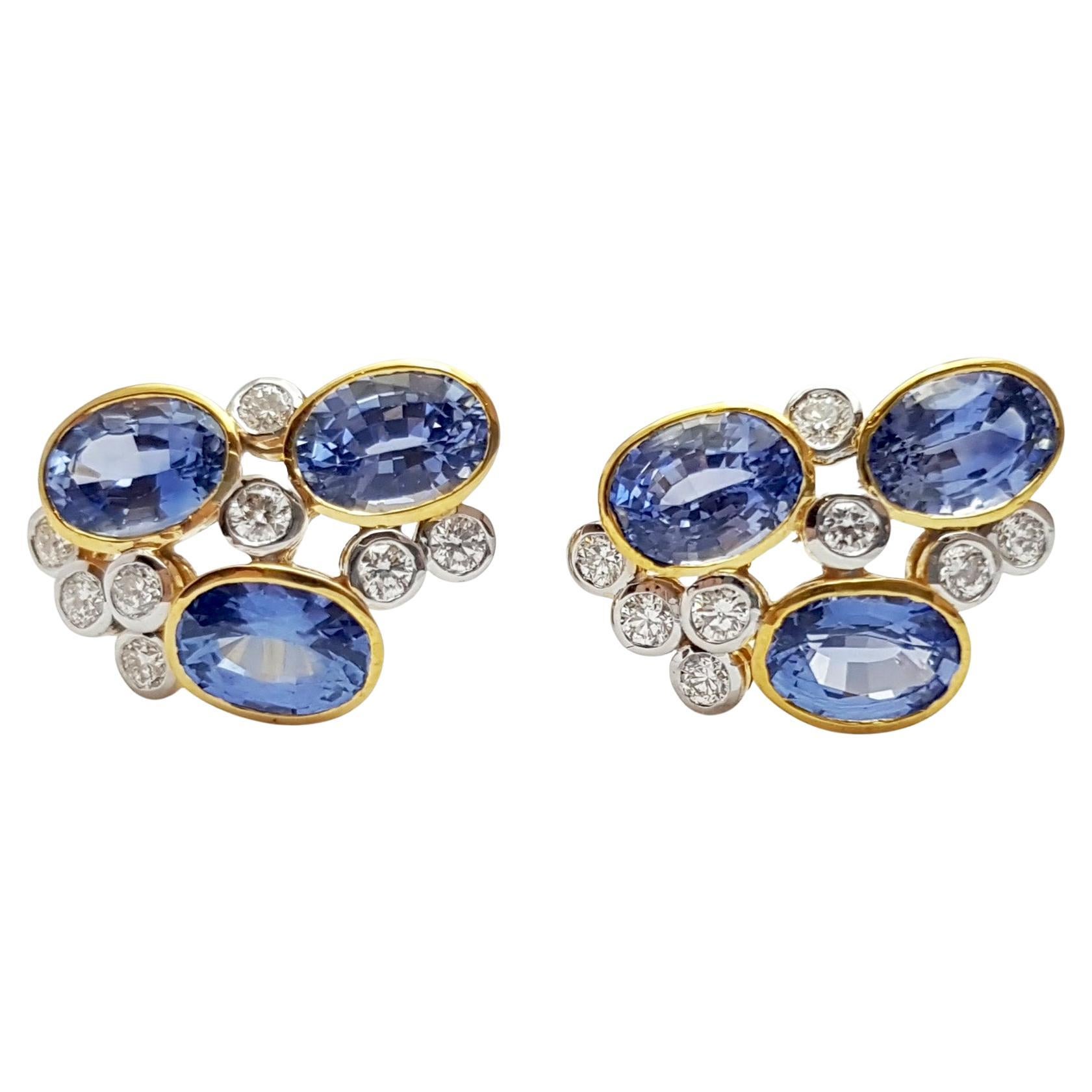 Blue Sapphire with Diamond Earrings set in 18K Gold Settings