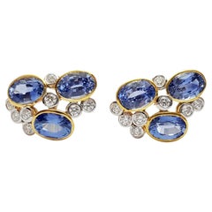 Blauer Saphir mit Diamant-Ohrringe in 18 Karat Goldfassungen gefasst