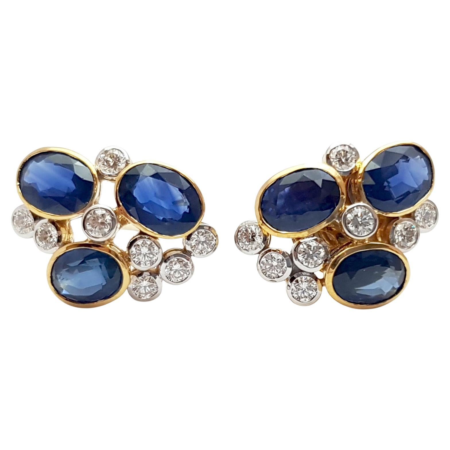 Blue Sapphire with Diamond Earrings set in 18K Gold Settings