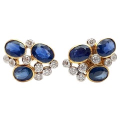 Blauer Saphir mit Diamant-Ohrringe in 18 Karat Goldfassungen gefasst
