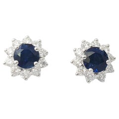 Blue Sapphire with Diamond Earrings set in 18K Gold Settings