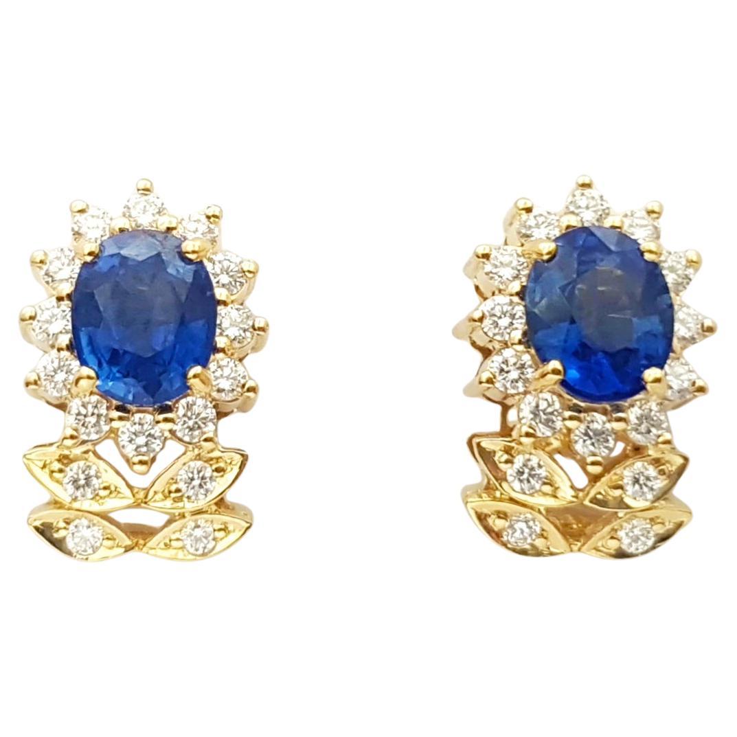 Blue Sapphire with Diamond Earrings set in 18K Gold Settings