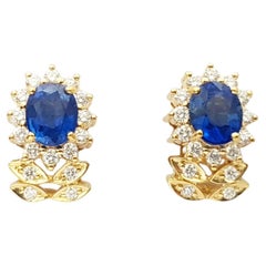 Blue Sapphire with Diamond Earrings set in 18K Gold Settings