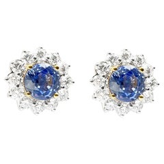 Blue Sapphire with Diamond Earrings set in 18K Gold Settings