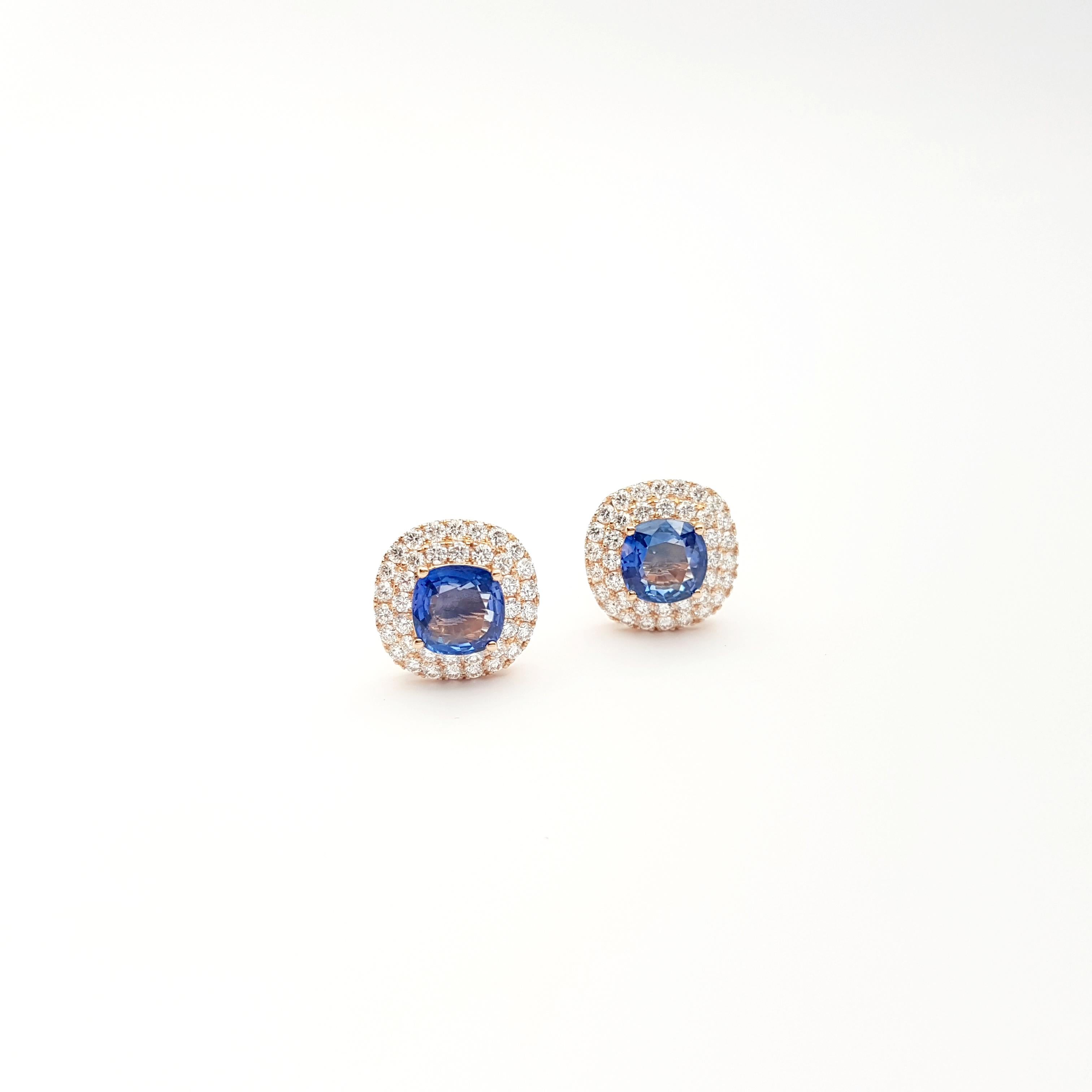 Orecchini con zaffiro blu e diamanti con montatura in oro rosa 18K in vendita 4