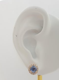 Boucles d'oreilles saphir bleu et diamant en or rose 18 carats