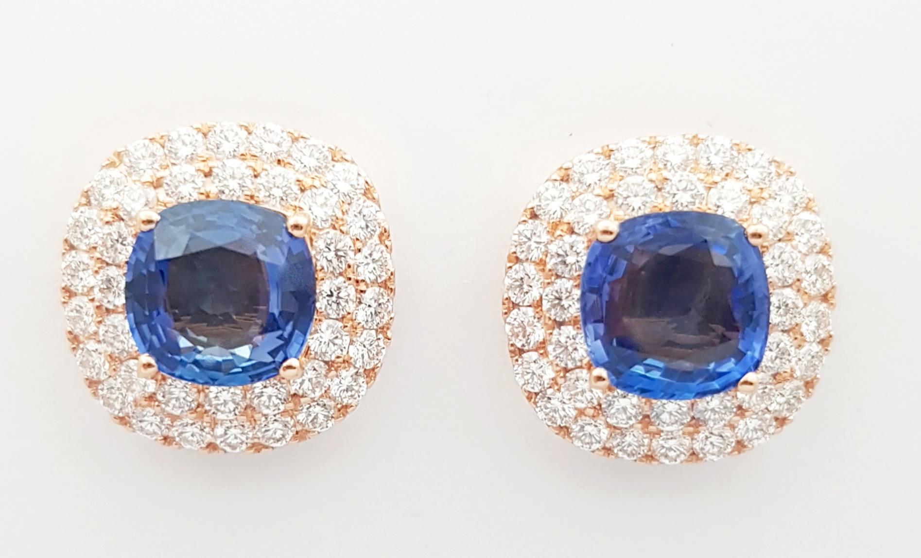 Contemporaneo Orecchini con zaffiro blu e diamanti con montatura in oro rosa 18K in vendita