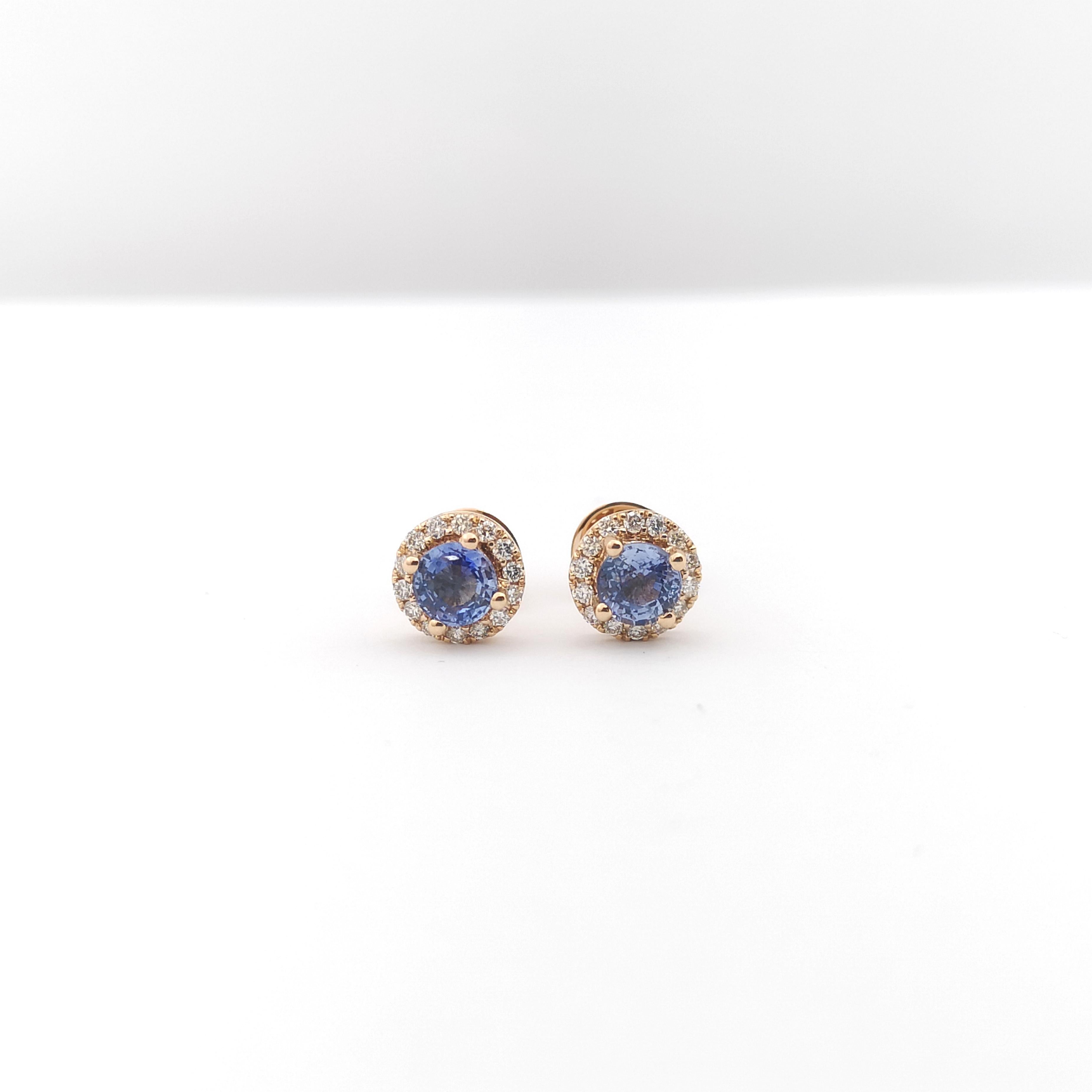 Women's Blue Sapphire with Diamond Earrings set in 18K Rose Gold Settings For Sale