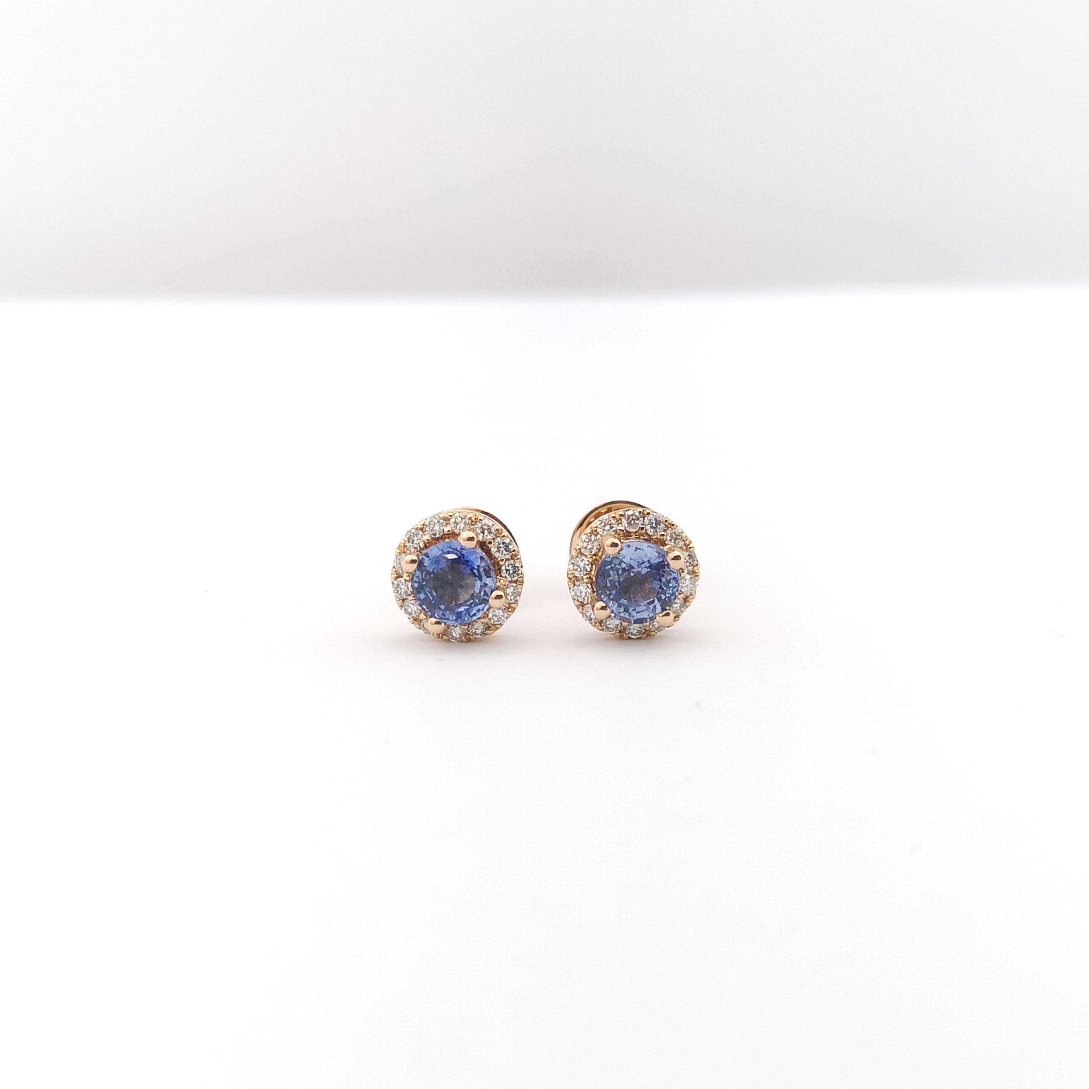 De las mujeres Pendientes de zafiro azul con diamantes engastados en oro rosa de 18 quilates en venta