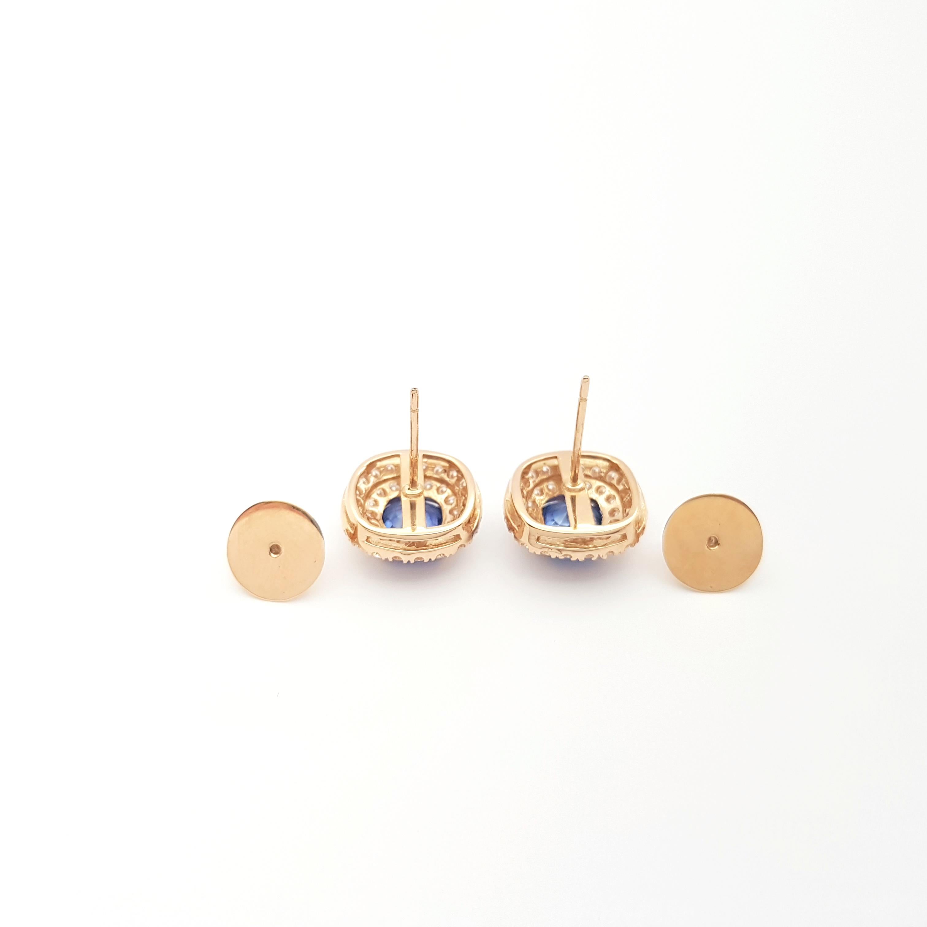 Orecchini con zaffiro blu e diamanti con montatura in oro rosa 18K in vendita 3