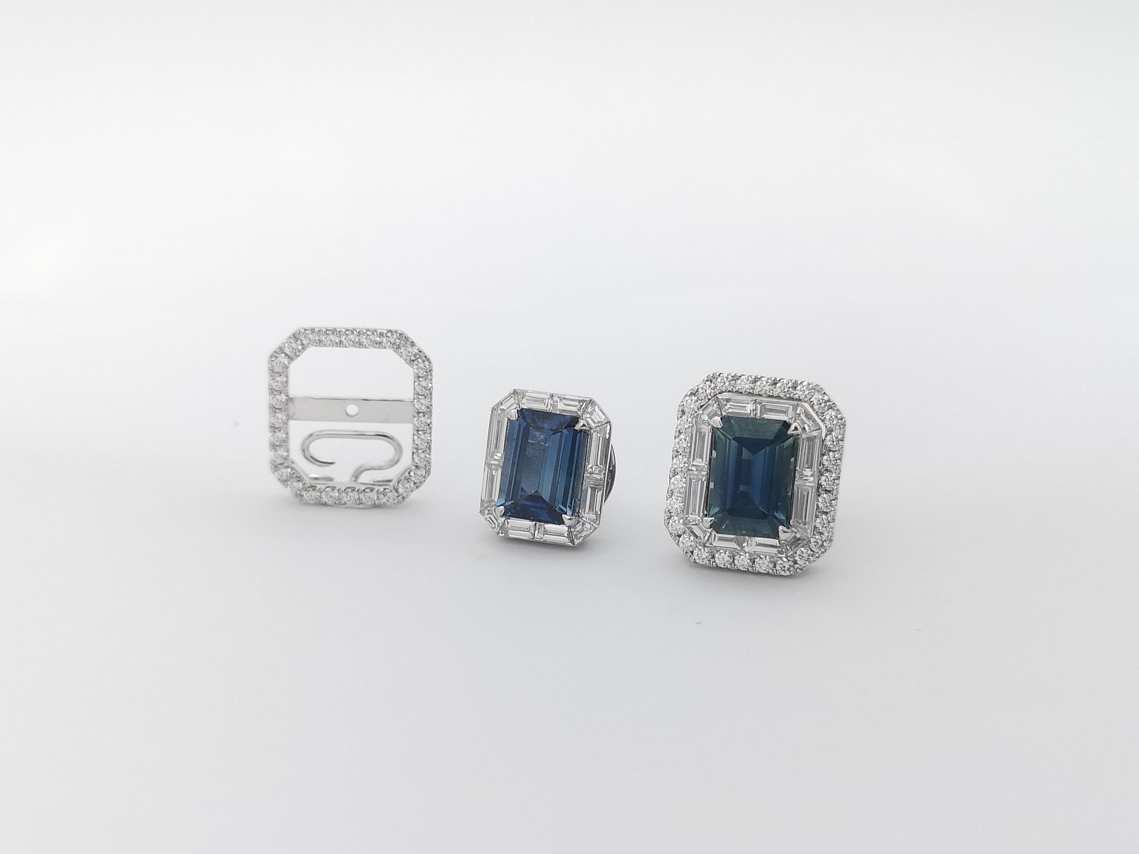 Blauer Saphir und Diamant-Ohrringe in 18 Karat Weißgold gefasst im Angebot 4