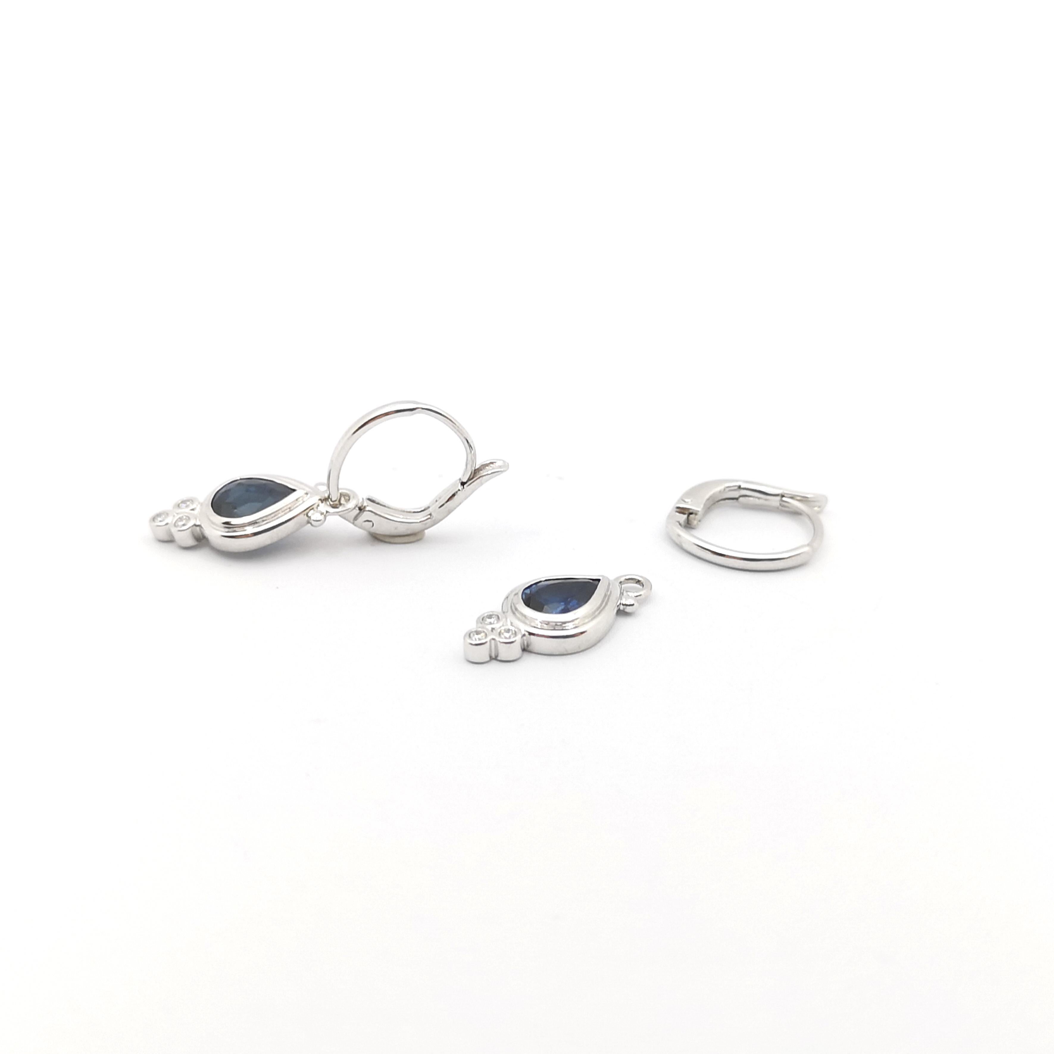 Blue Sapphire with Diamond Earrings set in 18K White Gold Settings For Sale 4