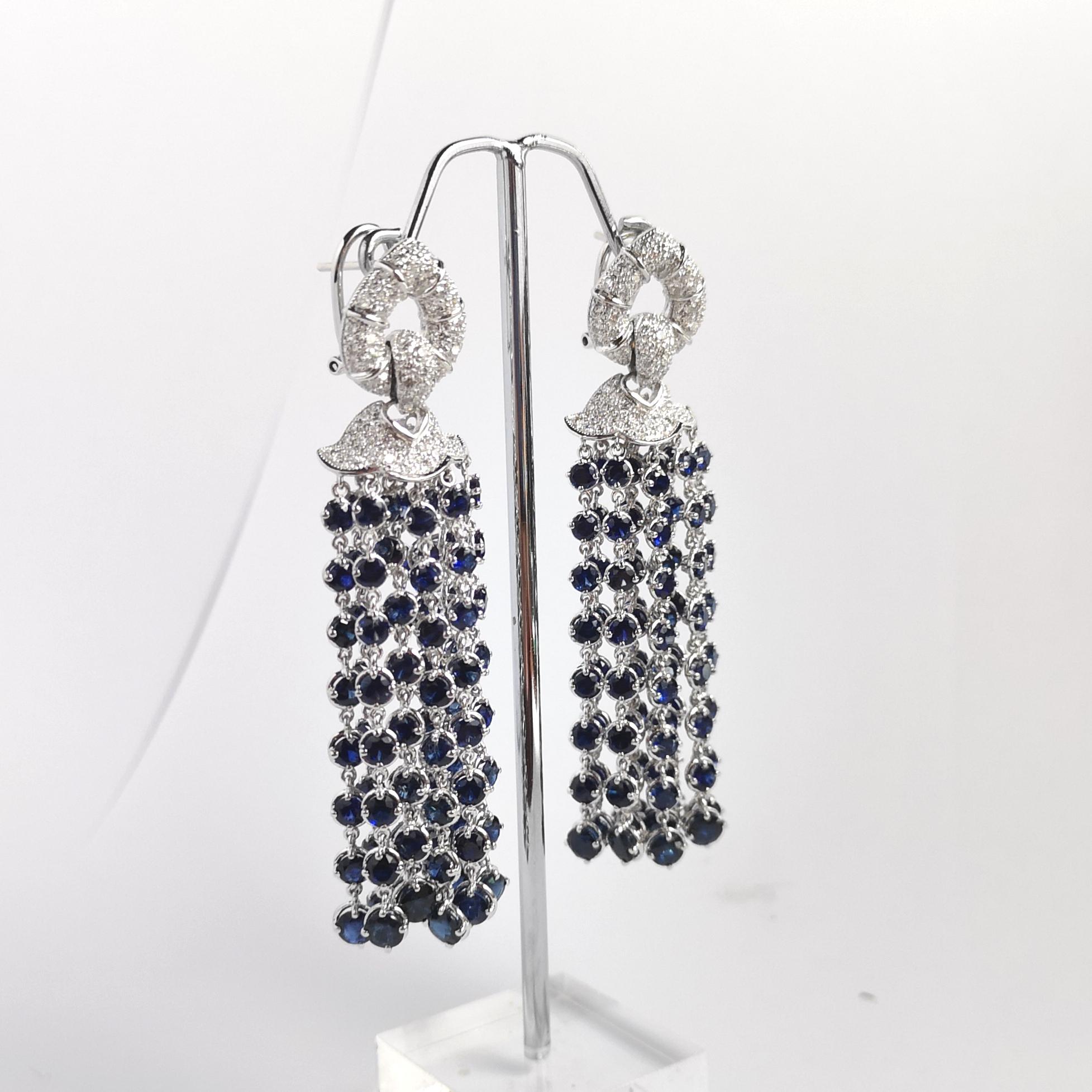 Blue Sapphire with Diamond Earrings set in 18K White Gold Settings For Sale 4