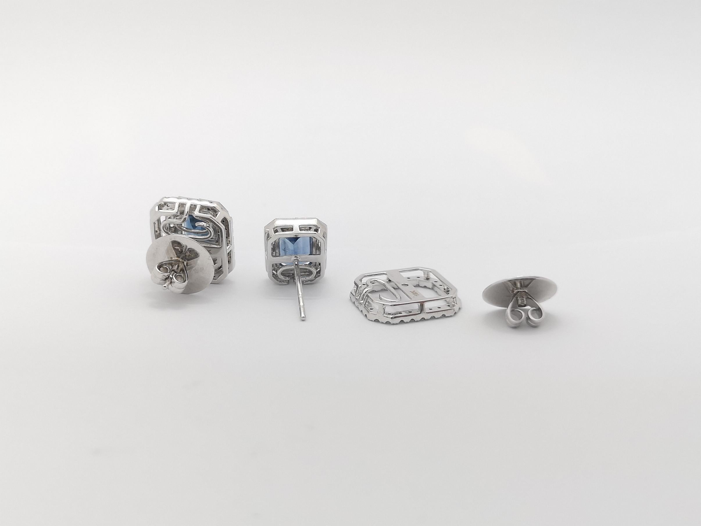Blauer Saphir und Diamant-Ohrringe in 18 Karat Weißgold gefasst im Angebot 5