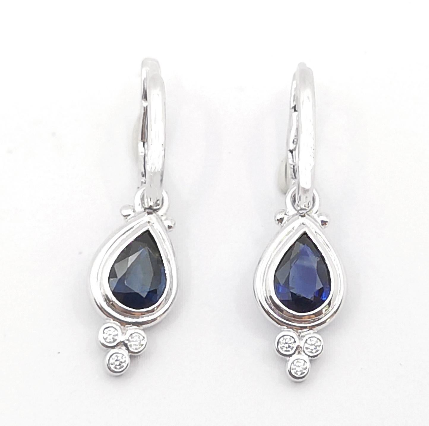 Blue Sapphire with Diamond Earrings set in 18K White Gold Settings For Sale 5
