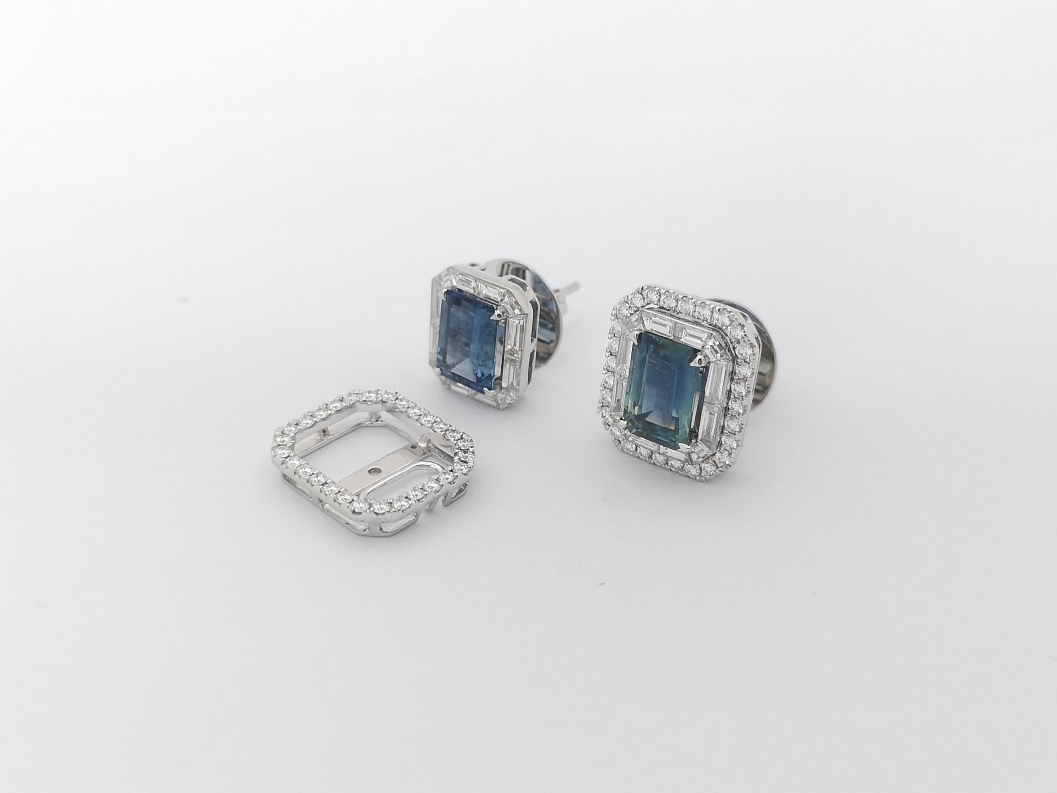 Blauer Saphir und Diamant-Ohrringe in 18 Karat Weißgold gefasst im Angebot 6