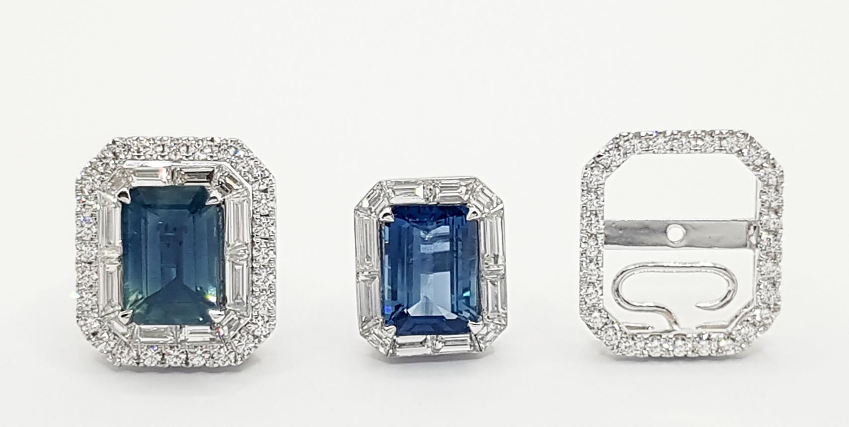 Blauer Saphir und Diamant-Ohrringe in 18 Karat Weißgold gefasst im Angebot 7