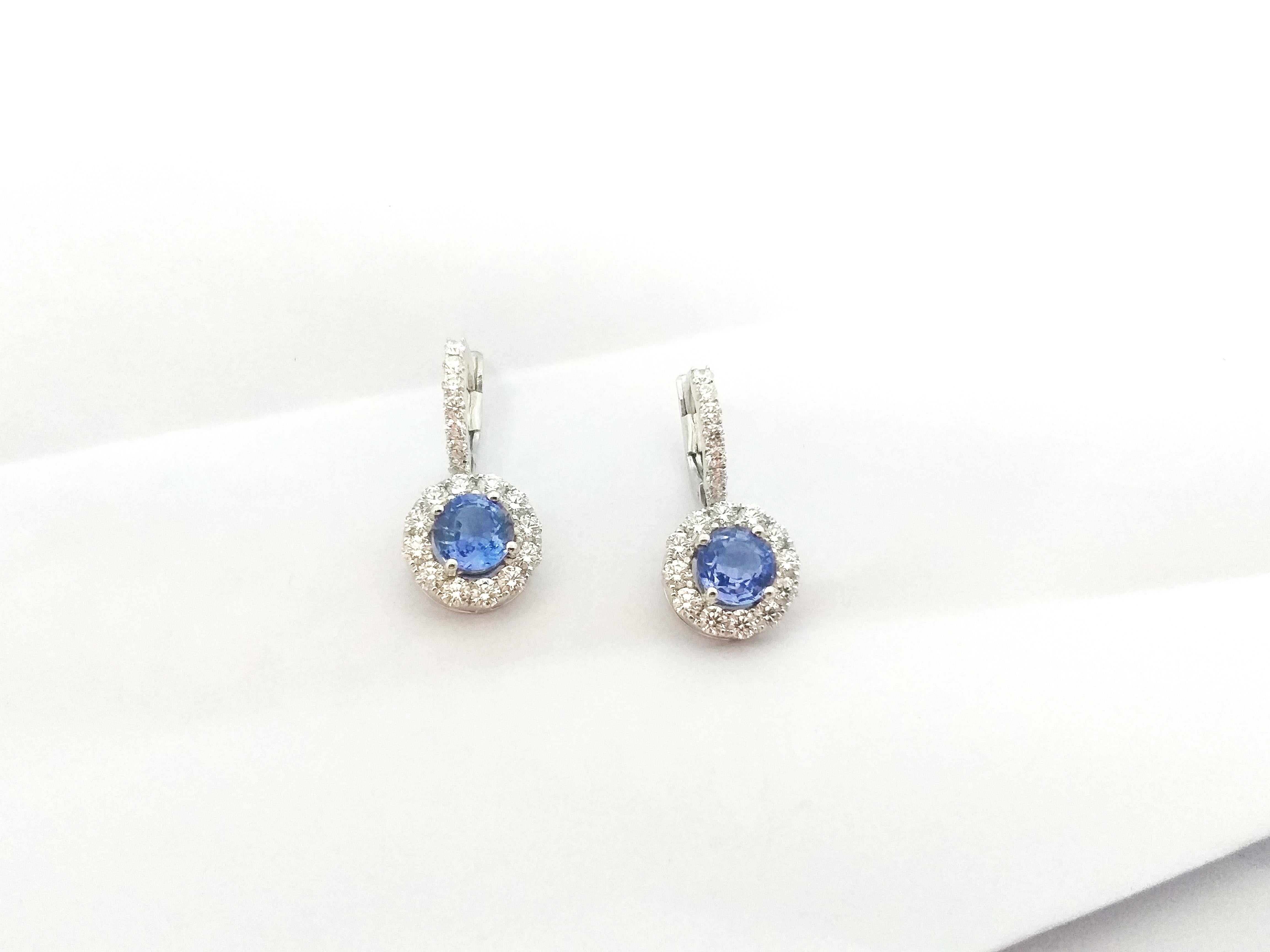 Blue Sapphire with Diamond Earrings set in 18K White Gold Settings For Sale 8