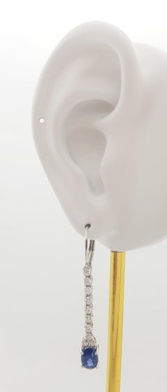 Blue Sapphire with Diamond Earrings set in 18K White Gold Settings