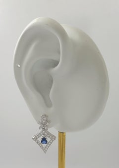 Blue Sapphire with Diamond Earrings set in 18K White Gold Settings