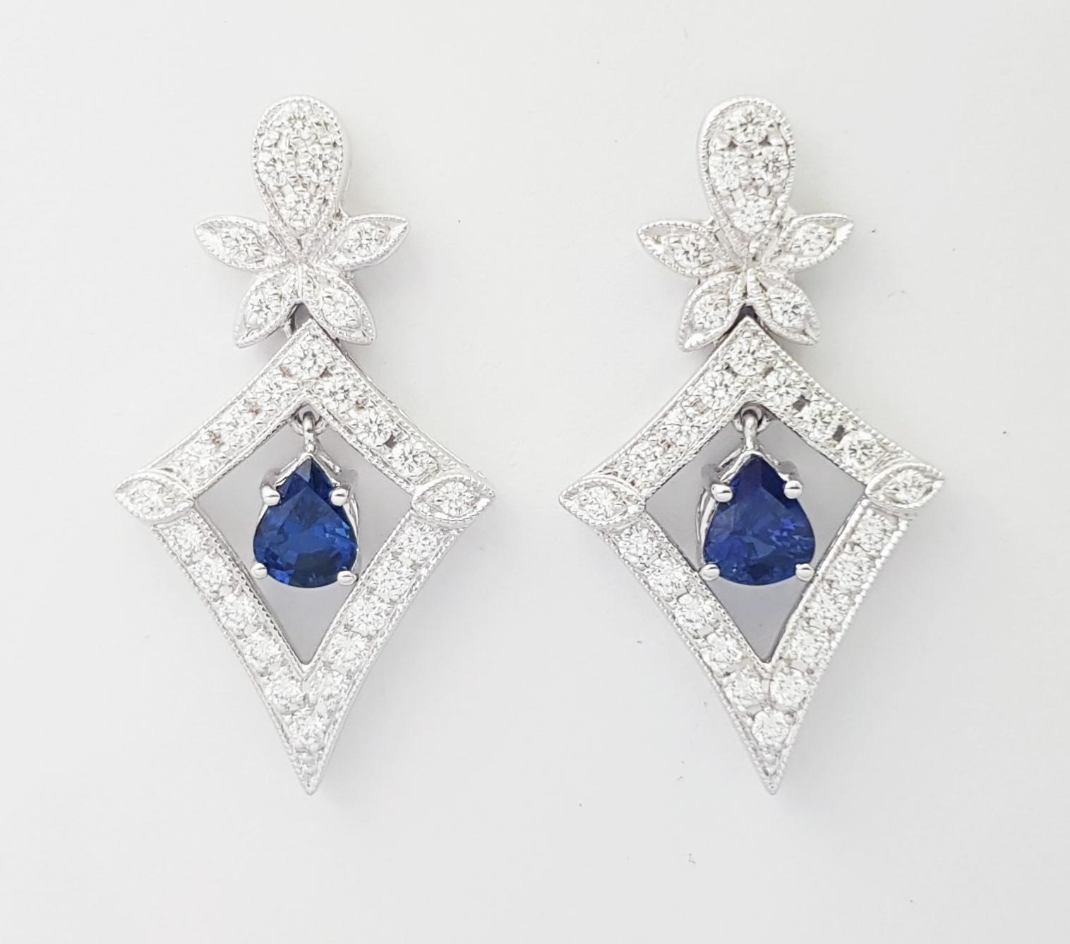Blauer Saphir und Diamant-Ohrringe in 18 Karat Weißgold gefasst (Zeitgenössisch) im Angebot