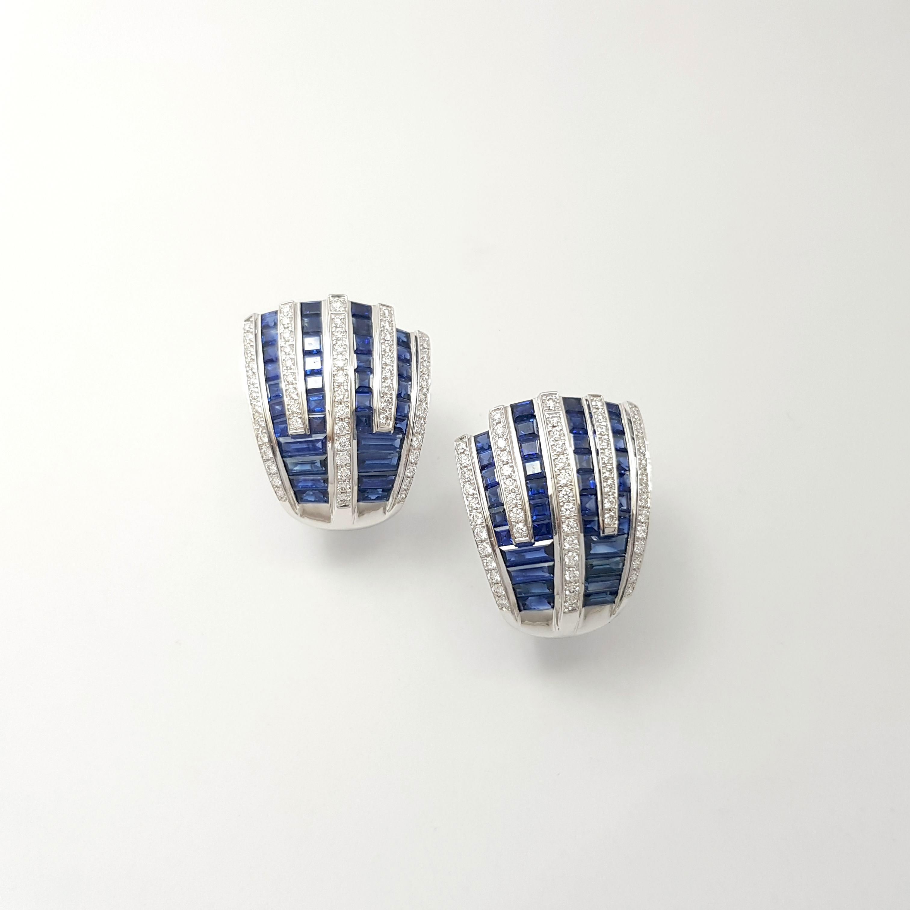 Taglio misto Orecchini con zaffiro blu e diamanti con montatura in oro bianco 18 carati in vendita