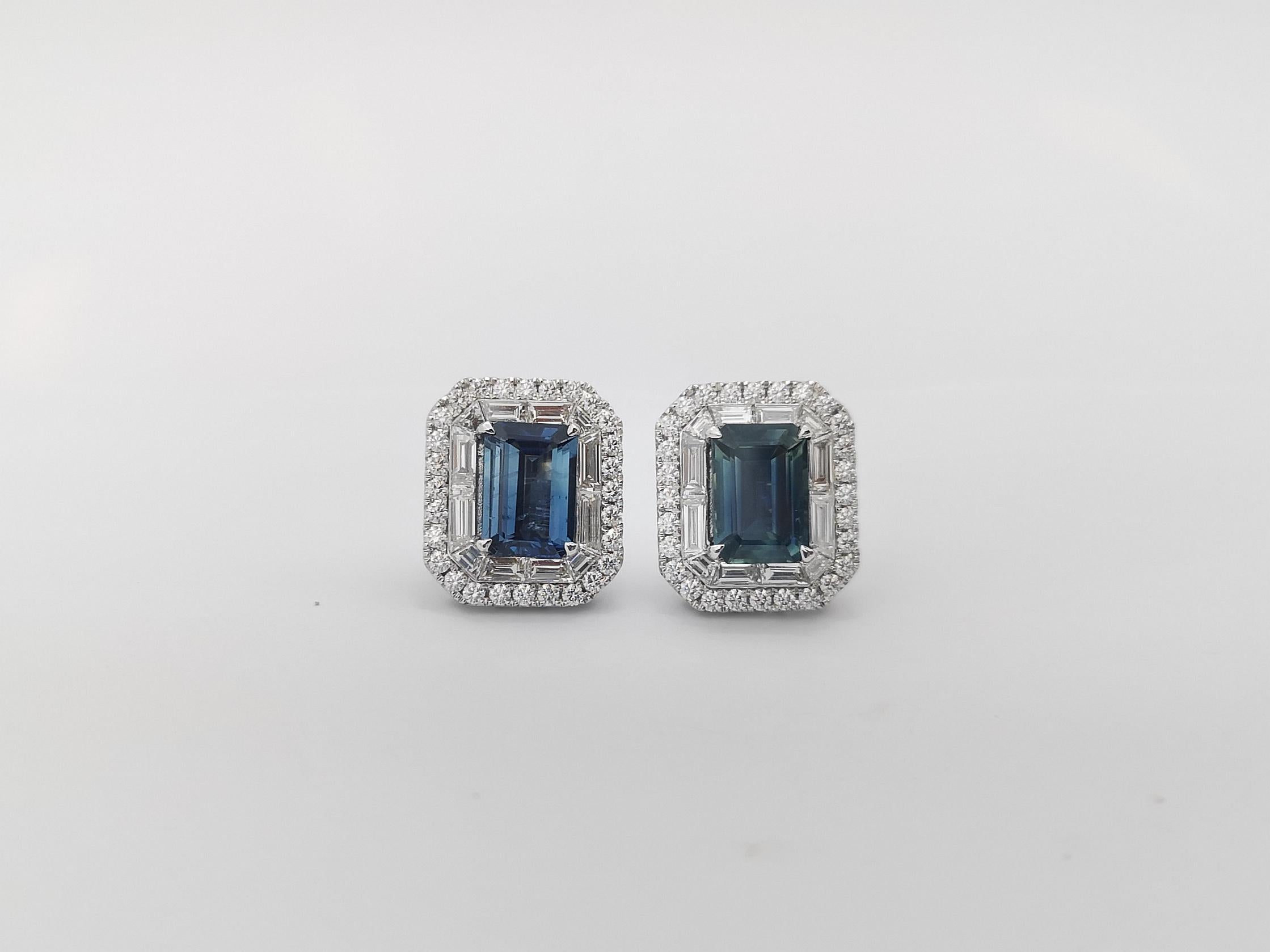Blauer Saphir und Diamant-Ohrringe in 18 Karat Weißgold gefasst im Zustand „Neu“ im Angebot in Bangkok, TH
