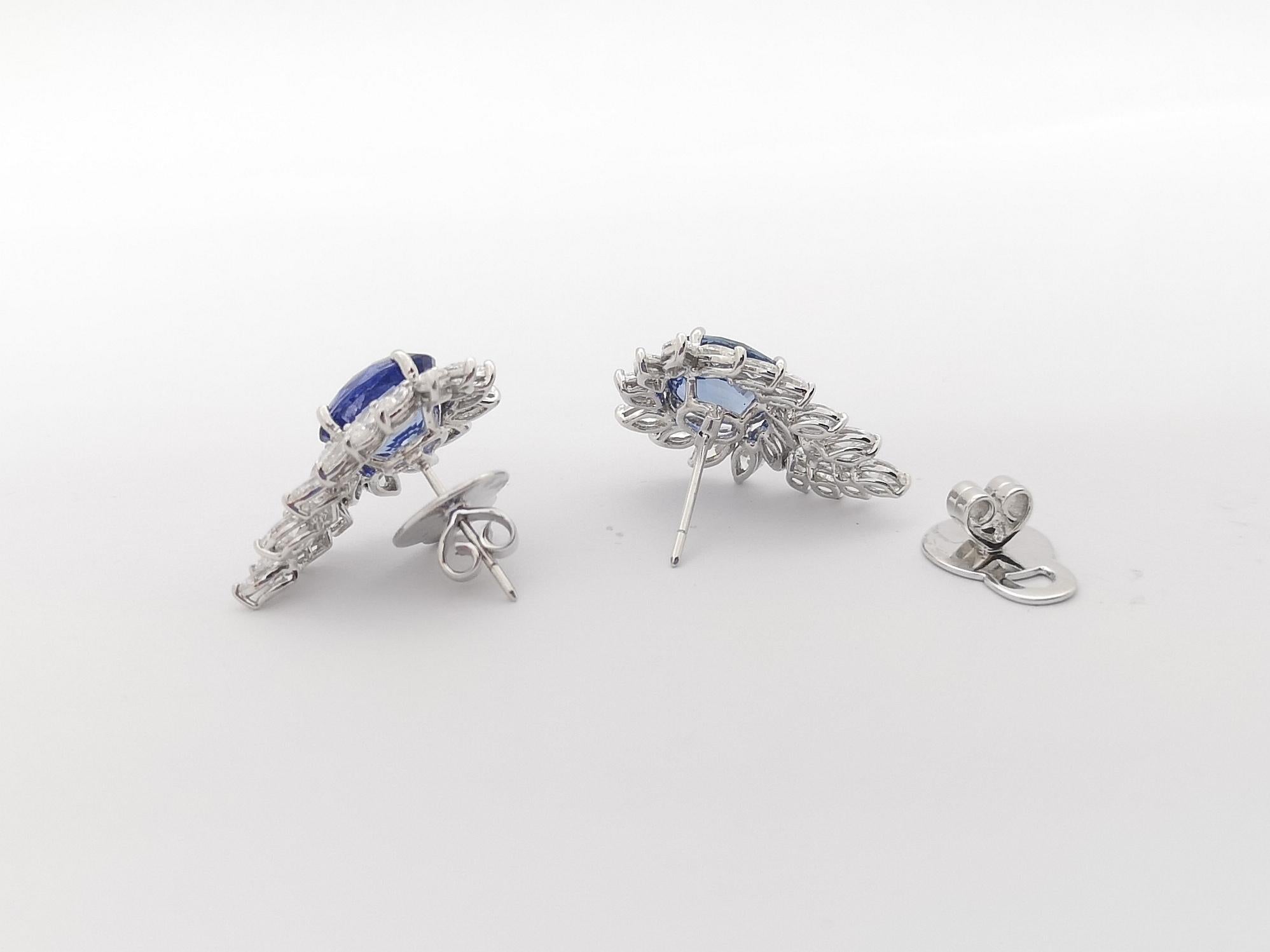 Women's Blue Sapphire with Diamond Earrings set in 18K White Gold Settings For Sale