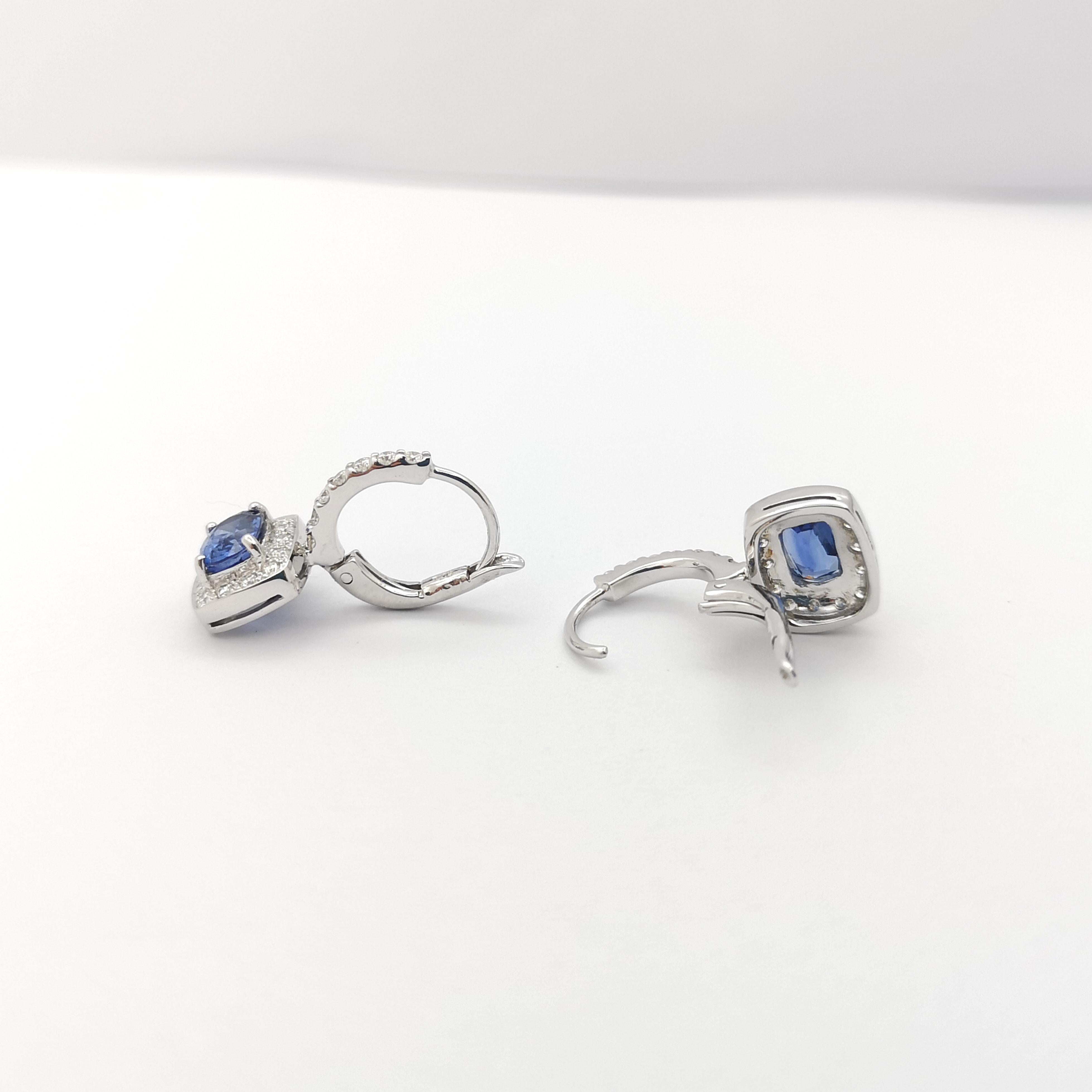 Women's Blue Sapphire with Diamond Earrings set in 18K White Gold Settings For Sale