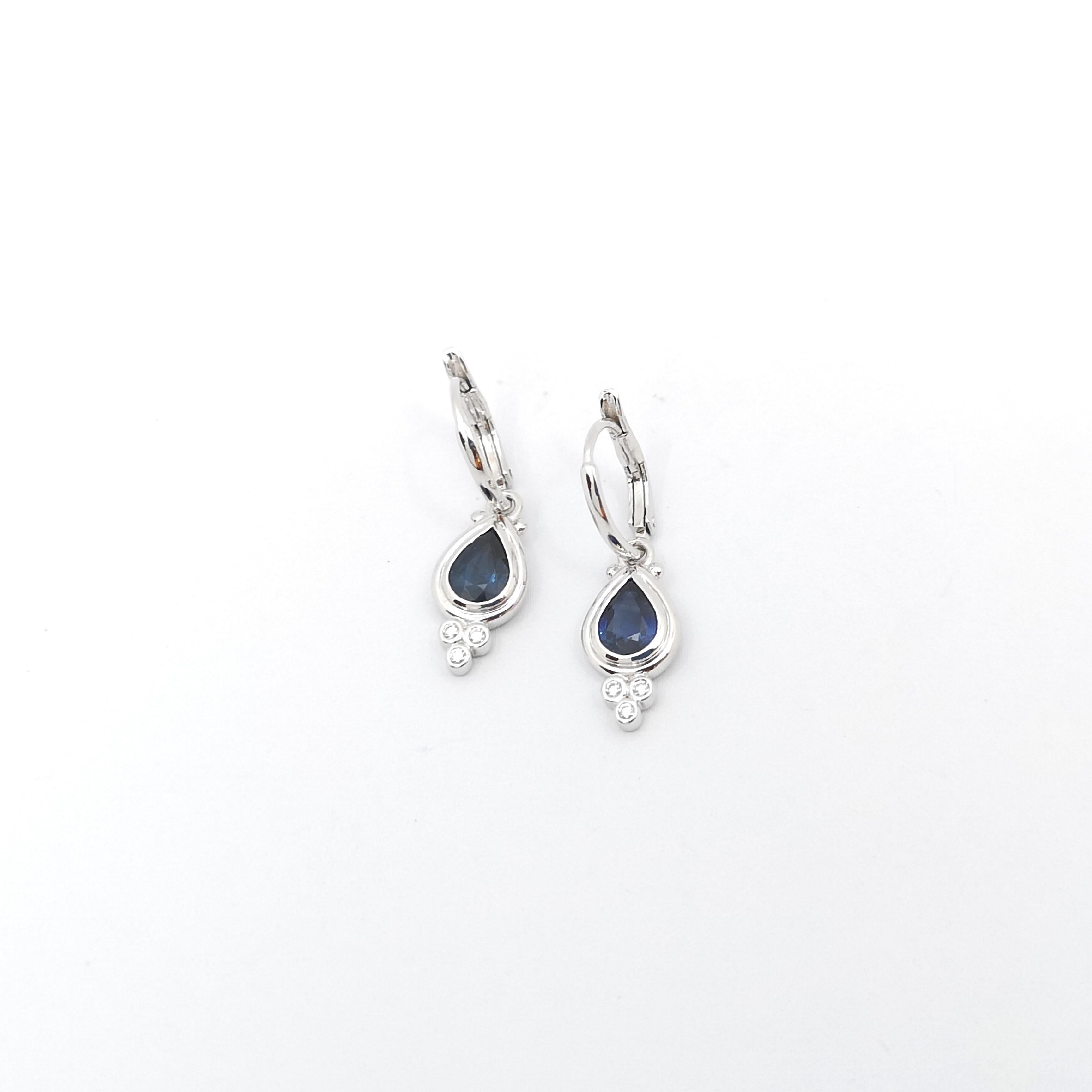 Women's Blue Sapphire with Diamond Earrings set in 18K White Gold Settings For Sale