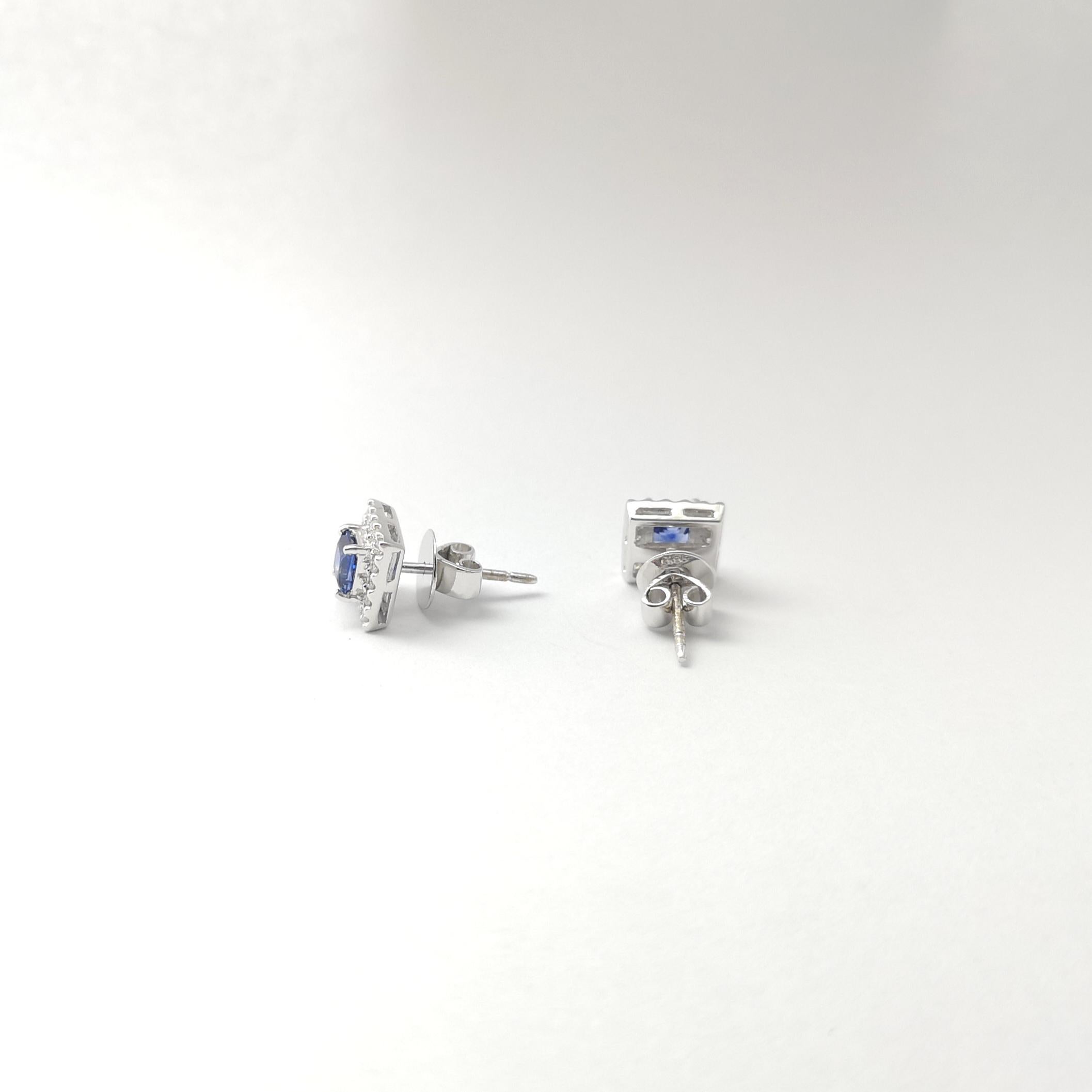 Donna Orecchini con zaffiro blu e diamanti con montatura in oro bianco 18 carati in vendita