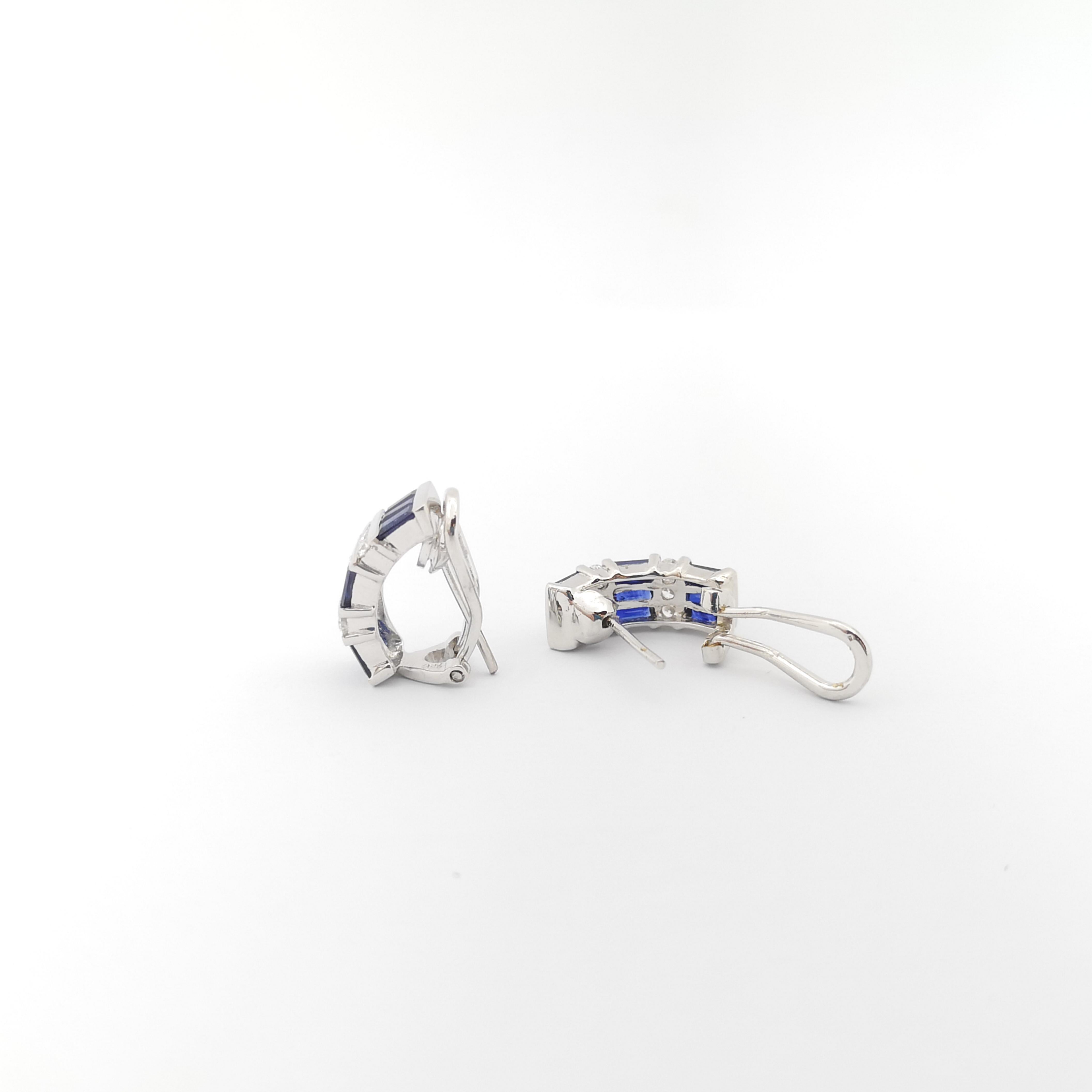Blue Sapphire with Diamond Earrings set in 18K White Gold Settings For Sale 1