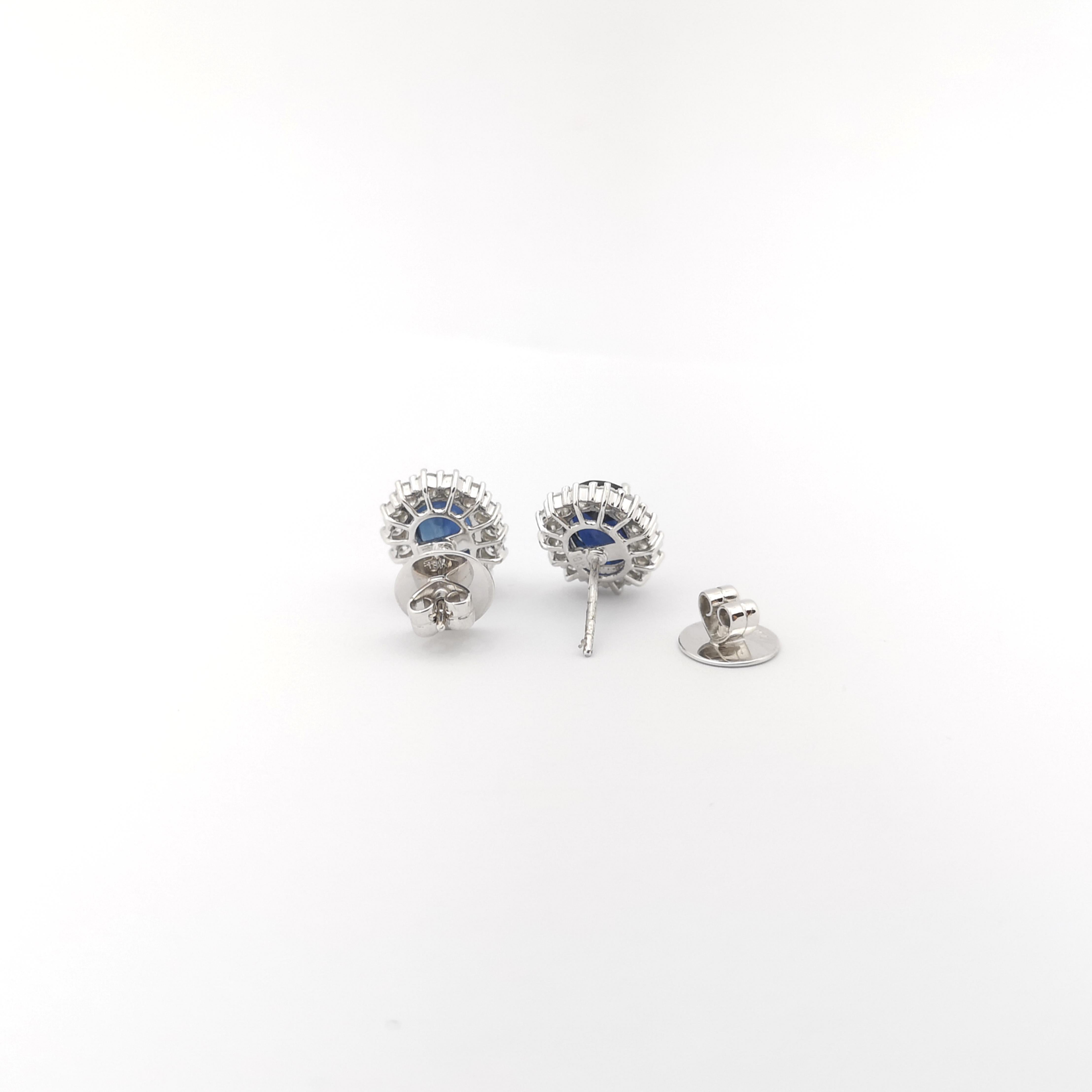 Blue Sapphire with Diamond Earrings set in 18K White Gold Settings For Sale 1