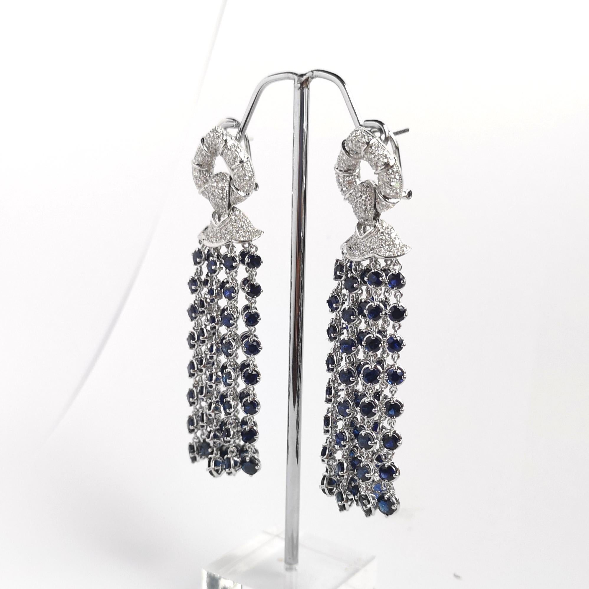 Blue Sapphire with Diamond Earrings set in 18K White Gold Settings For Sale 1