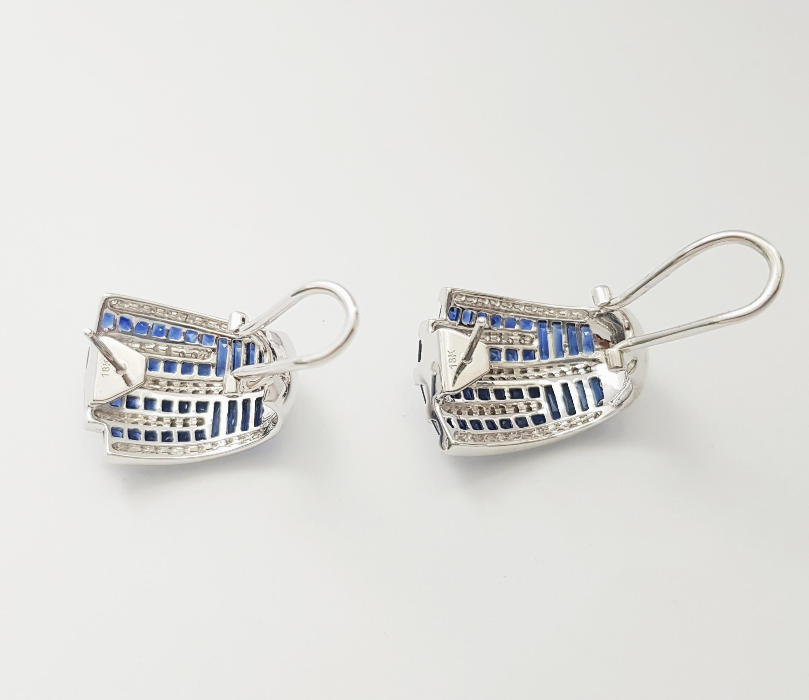 Orecchini con zaffiro blu e diamanti con montatura in oro bianco 18 carati in vendita 1