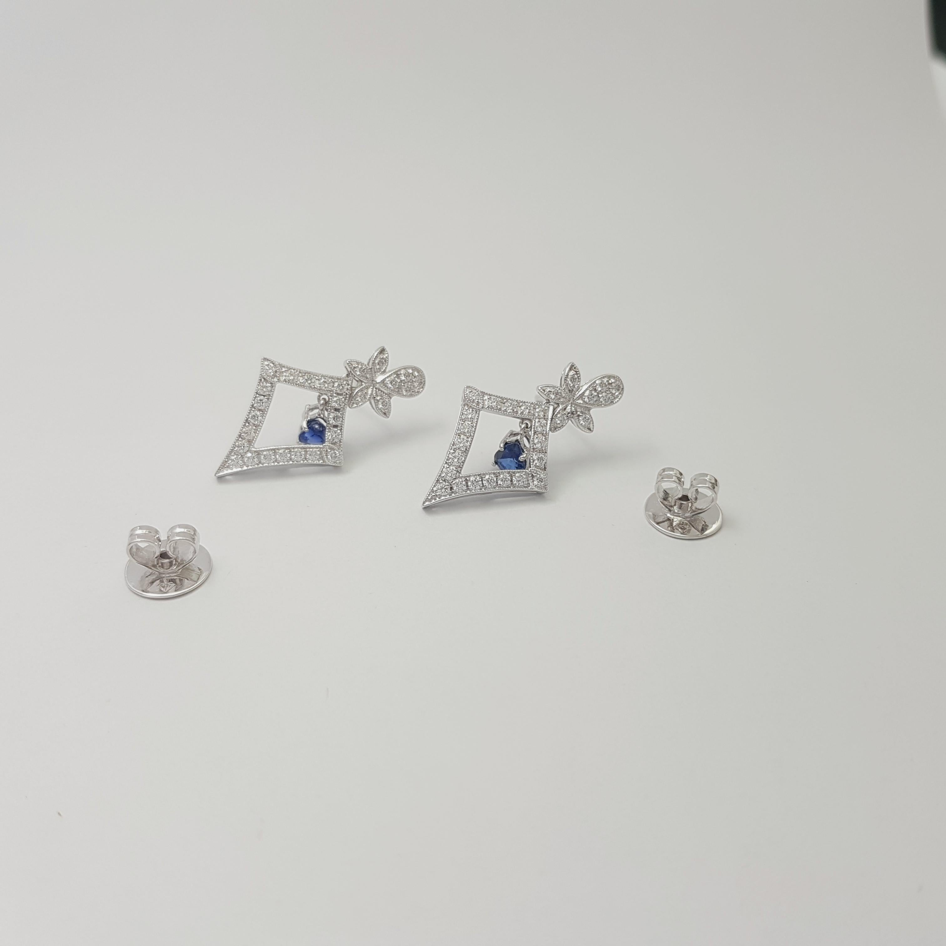 Blauer Saphir und Diamant-Ohrringe in 18 Karat Weißgold gefasst im Angebot 1