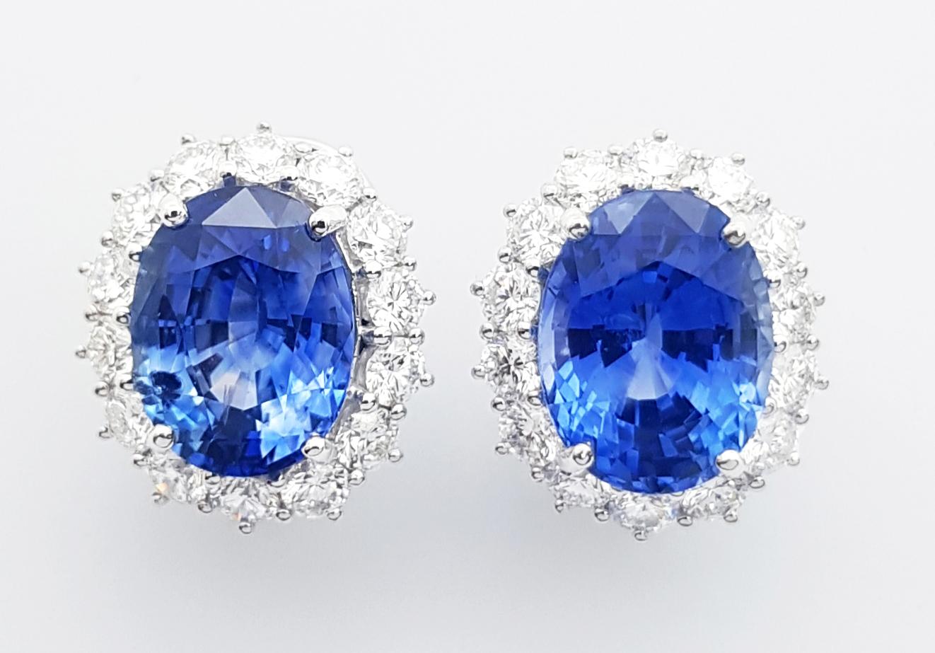 Blauer Saphir und Diamant-Ohrringe in 18 Karat Weißgold gefasst im Angebot 2