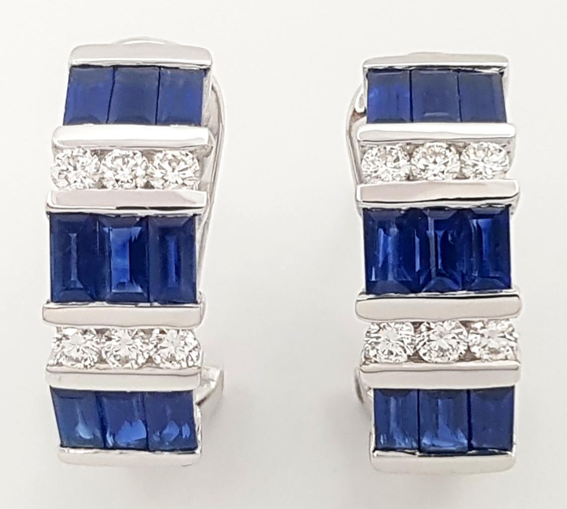 Blue Sapphire with Diamond Earrings set in 18K White Gold Settings For Sale 2
